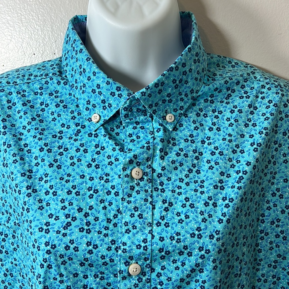 CROWN and IVY Mens Blue Floral Collared Button-Down Large Shirt - Picture 5 of 10